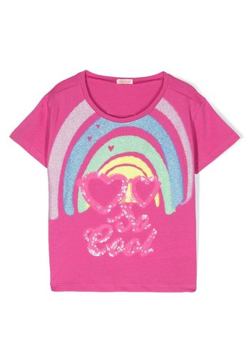 Billieblush rainbow-motif sequinned T-shirt - Rosa