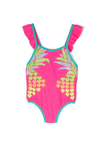 Billieblush ruffled-detail heart-print swimsuit - Rosa