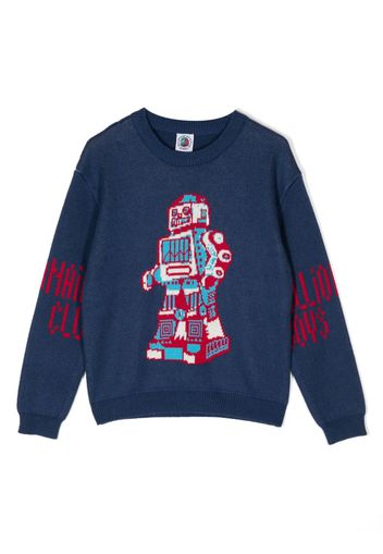 Billionaire Boys Club Kids robot motif-intarsia knitted jumper - Blu