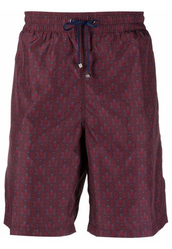 Billionaire lion head-motif drawstring-waist swim shorts - Rosso