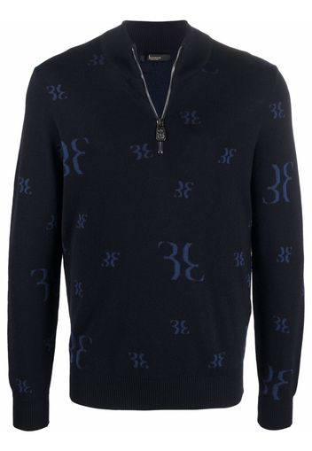 Billionaire monogram-pattern zipped jumper - Blu