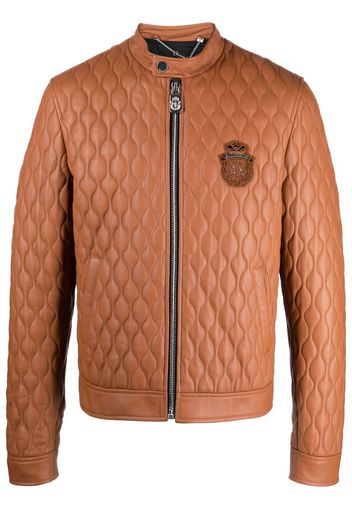 Billionaire crest-motif quilted leather jacket - Marrone