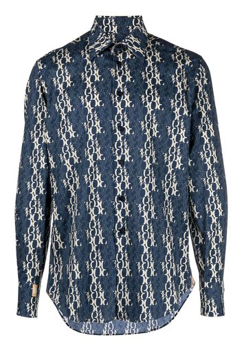 Billionaire monogram-print long-sleeve shirt - Blu