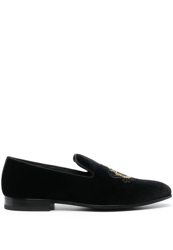 Billionaire crest-motif velvet loafers - Nero