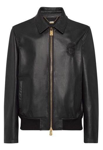 Billionaire crest-embossed leather bomber jacket - Nero