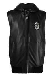 Billionaire sleeveless hooded leather zip vest - Nero