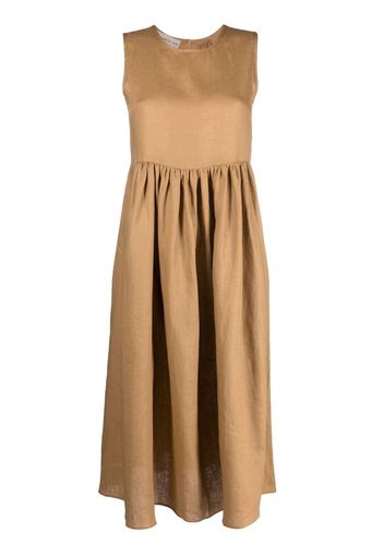 Blanca Vita pleated sleeveless linen midi dress - Marrone