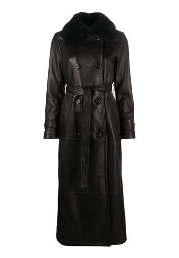 Blancha shearling-collar double-breasted coat - Nero