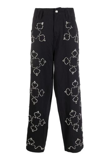 BLUEMARBLE crystal-embellished cotton trousers - Nero