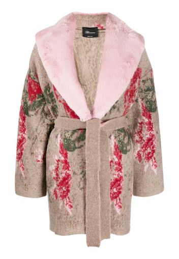 Blumarine floral-print belted coat - Marrone