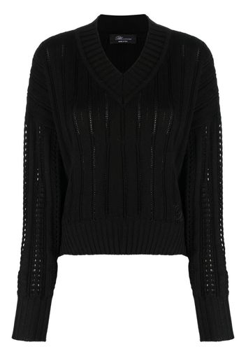 Blumarine v-neck ribbed knit jumper - Nero