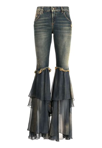 Blumarine chiffon-ruffled detailing flared jeans