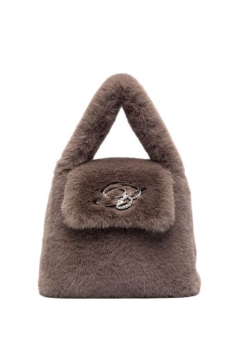 Blumarine logo-plaque faux fur tote bag - Verde