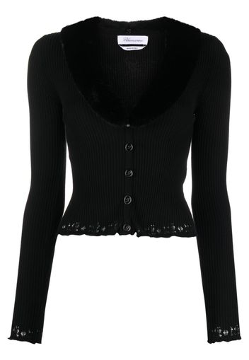 Blumarine ribbed shearling-collar cardigan - Nero