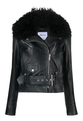 Blumarine statement-collar leather biker jacket - Nero