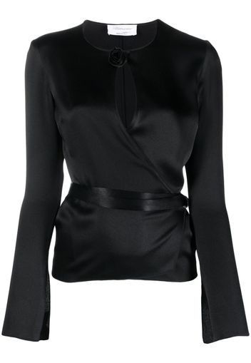 Blumarine floral-appliqué wraparound blouse - Nero