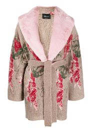 Blumarine floral-print belted coat - Marrone