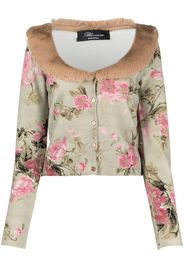 Blumarine floral-print fur-trim cardigan - Verde