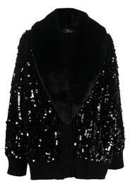 Blumarine sequin-embellished faux-fur trim cardigan - Nero