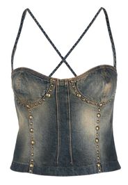 Blumarine stud-embellished denim tank top