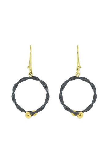 25kt yellow gold and oxidized silver circle drop earrings