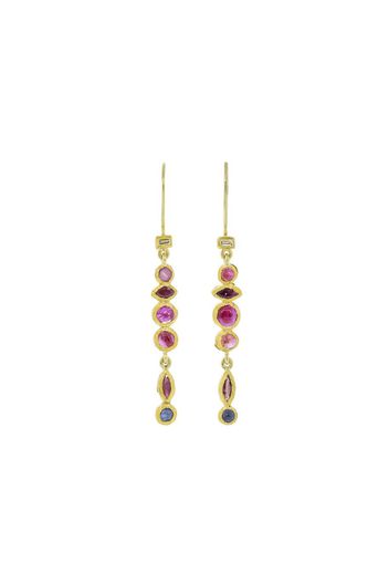 24kt yellow gold diamonds, sapphires, and tourmaline drop earrings