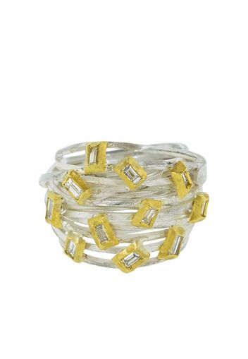 24kt gold, sterling silver and diamond wire wrap ring