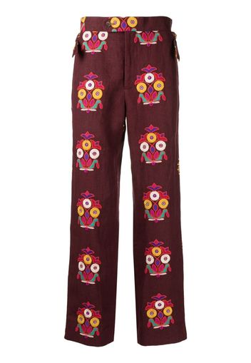 BODE patterned tailored linen trousers - Rosso