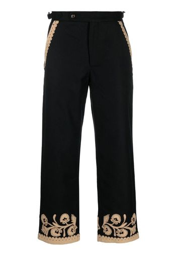 BODE embroidered-hem detail trousers - Nero