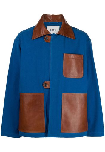 BODE panelled leather shirt jacket - Blu