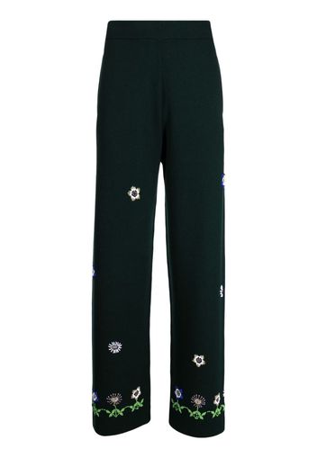 BODE floral-embroidered wool trousers - Verde