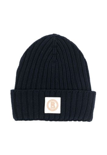 Bogner Kids logo-patch knit beanie - Blu