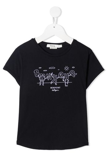 Bonpoint embroidered logo T-shirt - Blu