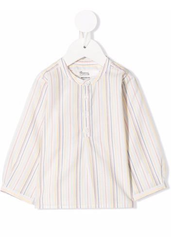 Bonpoint striped collarless cotton shirt - Bianco