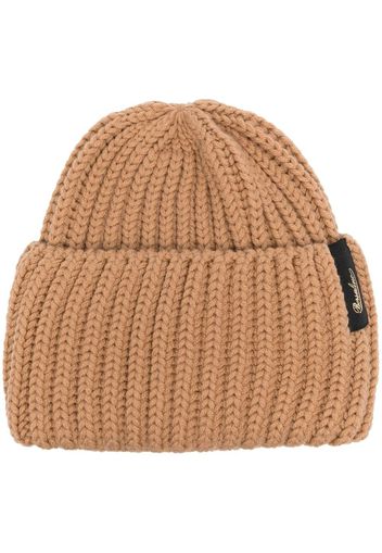 Borsalino logo-patch ribbed virgin wool beanie - Marrone