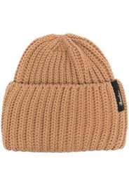 Borsalino logo-patch ribbed virgin wool beanie - Marrone