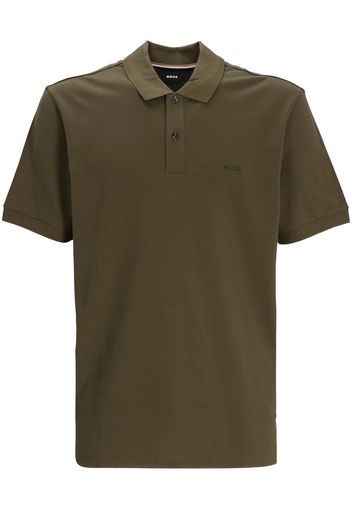 BOSS logo-embroidered cotton polo shirt - Verde