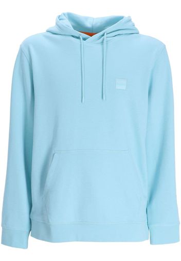 BOSS logo-patch long-sleeve hoodie - Blu