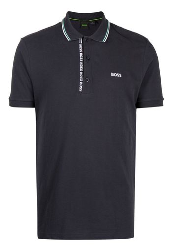 BOSS logo-embroidered cotton polo shirt - Blu