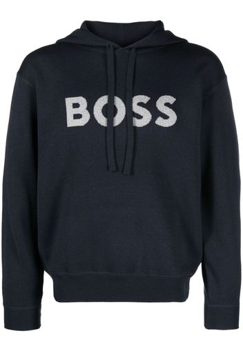 BOSS logo-embroidered long-sleeve hoodie - Blu