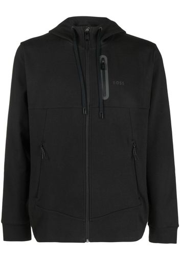 BOSS logo-embossed cotton blend hooded jacket - Nero