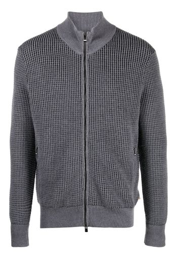 BOSS mock-neck waffle-knit cardigan - Grigio