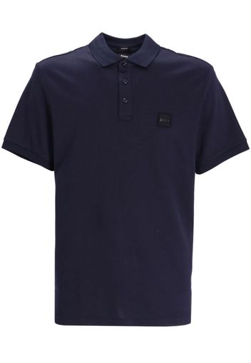 BOSS logo-patch cotton polo shirt - Blu