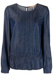 BOSS denim ruffle-hem long-sleeve top - Blu