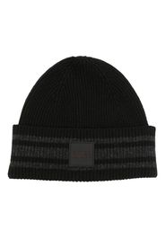 BOSS logo-patch ribbed-knit beanie - Nero