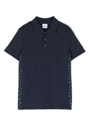 BOSS Kidswear monogram-pattern panel polo shirt - Blu