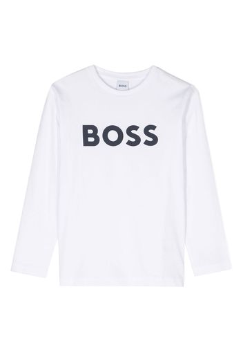 BOSS Kidswear T-shirt a maniche lunghe con stampa - Bianco