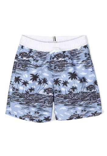 BOSS Kidswear palm-print swim shorts - Blu