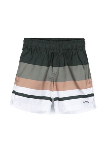 BOSS Kidswear stripe-pattern logo-print swim shorts - Verde