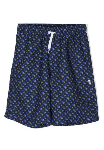 BOSS Kidswear monogram-print swim shorts - Blu